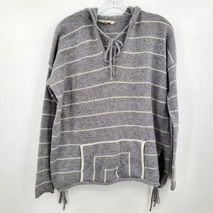 Lovestitch Gray White Striped Cozy Hooded Sweater with Kangaroo Pocket